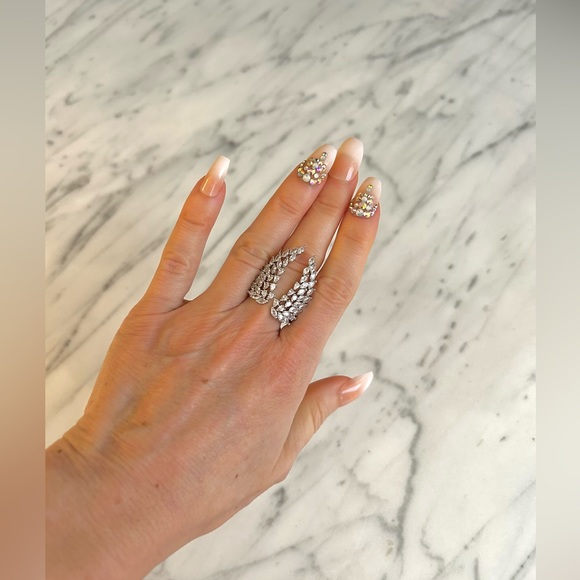 Angel Wings Ring in Silver Tone with Cubic Zirconia, Size 7 - Picture 5 of 11